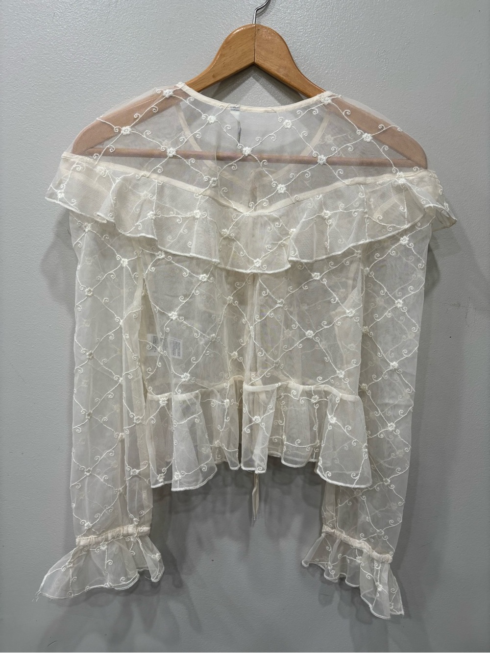 American Eagle Sheer Mesh Front Tie Ruffle Trim Top Women’s Size XS - Picture 8 of 11